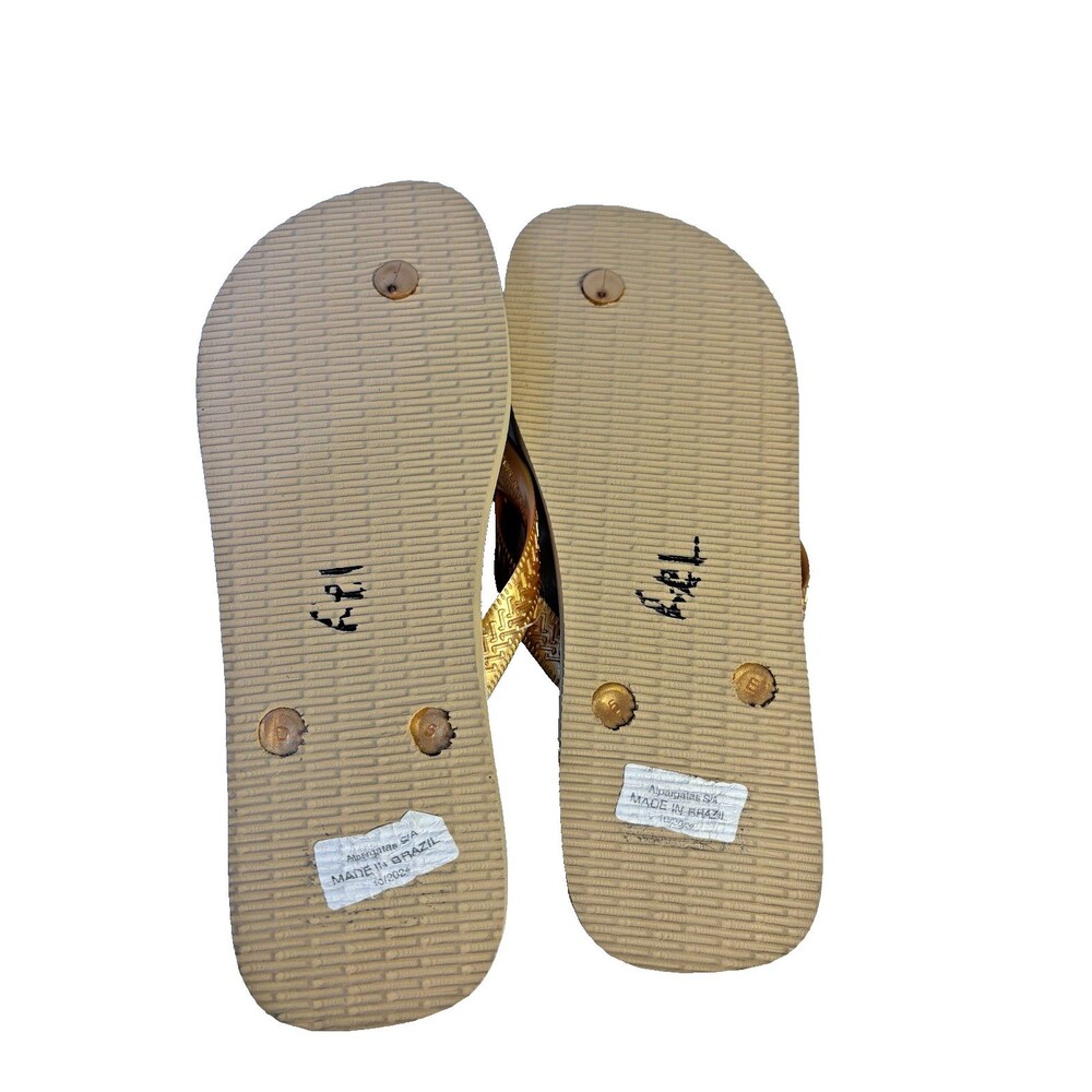 Limited Edition Farm Rio Papillon Havaianas Flip Flops Gold/yellow Sz 9-10 Women - Picture 5 of 6